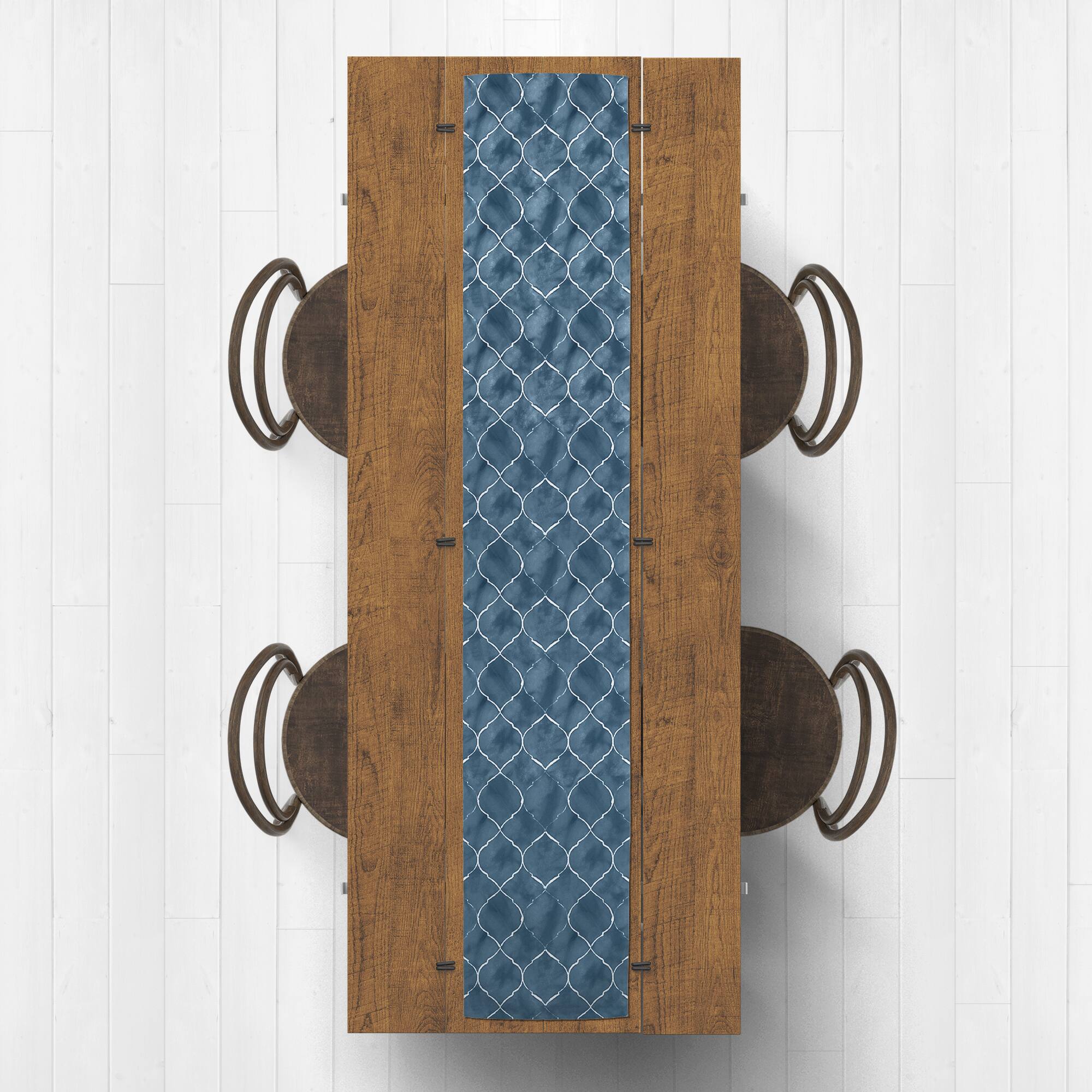 90" Blue Ogee Pattern Cotton Twill Runner